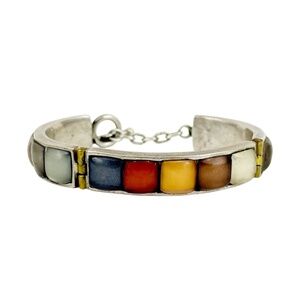 Vintage Vaubel sterling silver sugar loaf glass cabochon link bracelet - GM300